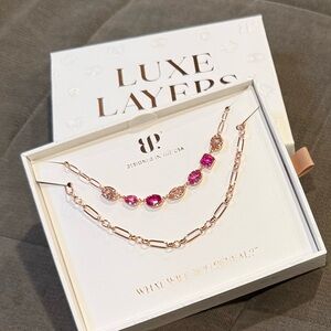 BP Rose Gold Necklace Set with Pink Gemstones luxe layers “heart to heart”